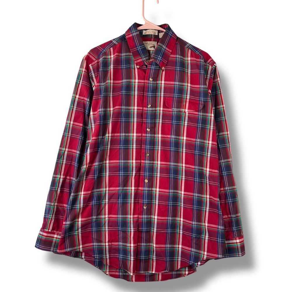 Fox Collection Shirt Mens LT Large Tall Red Blue Plaid Button Down